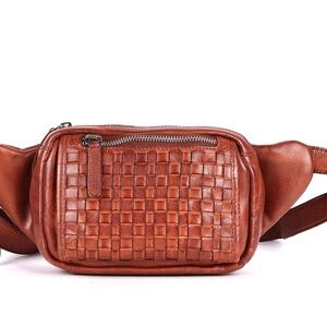 Woven Leather Brown Waist Bag